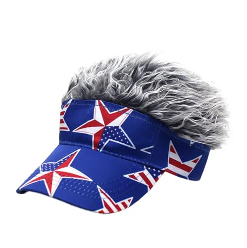 Men's Visor with Hair Fake Hairs Visor Hat Funny Spiked Sun Hats Novelty Baseball Wig Caps Birthday Gift