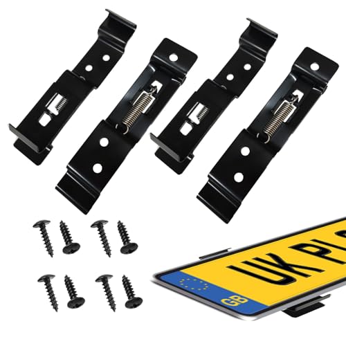 4 Pack Number Plate Holder Black Stainless Steel Number Plate Clips Frameless License Plate Holder For UK Number Plates Universal Reg Plate Holder for Trailers Campervan Caravans