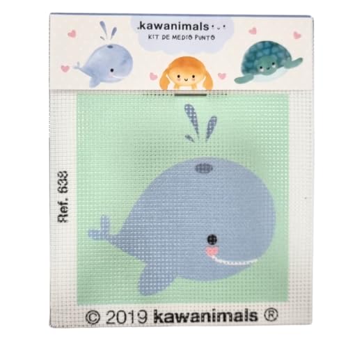 Comercial Mercera, punto de cruz, punto de cruz infantil, Kawanimals, para crear tu lienzo infantil, divertido para niños, aprende con el kit de bordado en punto de cruz, 18 x 15 (elefante)
