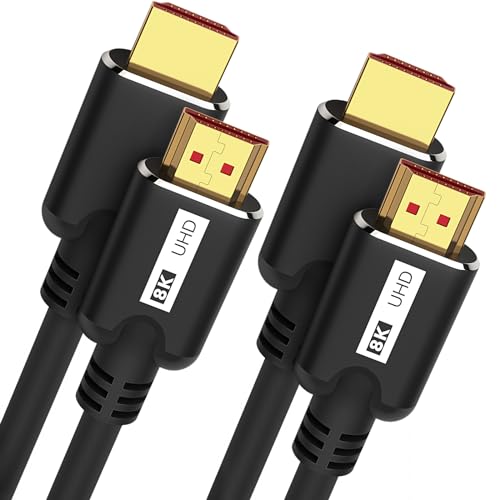 KOMGILK 8K HDMI Cable 3.3FT 2Pack High Speed 48Gbps HD Shielded Cord Supports 8K@60Hz 4K@120Hz in-Wall CL3 Rated HDMI 2.1 Cord Compatible with Roku TV/Laptop/PC/HDTV and More