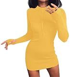 OIUHJN Kleid für Damen Langärmliges Wickelkleid mit V-Ausschnitt, gestrickt, rückenfrei, Figurbetonter Pullover Sommerkleid Schwarz