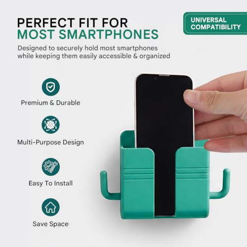 Image of Prolet Wall Mounted Mobile Holder, Key Holder with Storage Case for Remote & 2 Hooks, Multi-Purpose Wall Mount Stand for Phone /Remote & Accessories /Bedroom /Bathroom /Kitchen (Multicolour Pack of 4)