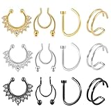 Amoina Fake Nose Rings Hoop Clip-on Stainless Steel Septum Jewelry Non Piercing Fake Cartilage Earring Lip Rings Faux Nose Ring Piercing Jewelry for Women Men