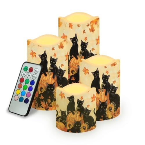 Image of Vintage Santa Christmas LED Flameless Candles | 4 Pack LED Flickering Battery Operated Color Changing Electric Pillar Candles for Living Room, cozy Christmas Decoration