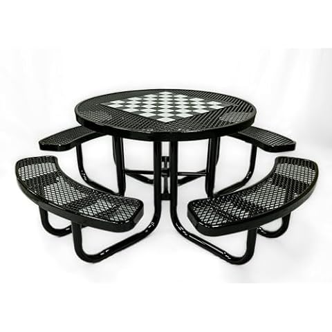 Coated Outdoor Furniture Heavy-Duty Portable Outdoor Picnic Table with Umbrella Hole, Expanded Metal Commercial-Grade Patio Dining Furniture Made in America (46" Round Game-Top, Black) Cover