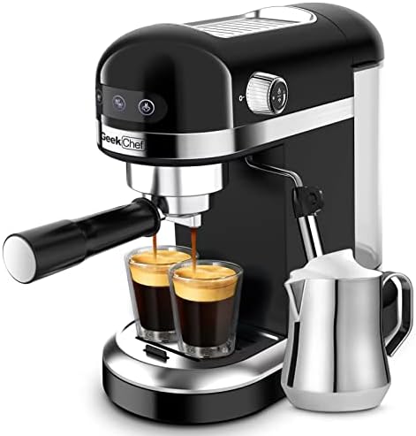 Geek Chef Espresso Machine 20 Bar Pump Pressure Cappuccino latte Maker Coffee Machine with ESE POD filter&Milk Frother Steam Wand&Pressure gauge, 1.5L Water Tank, Stainless steel