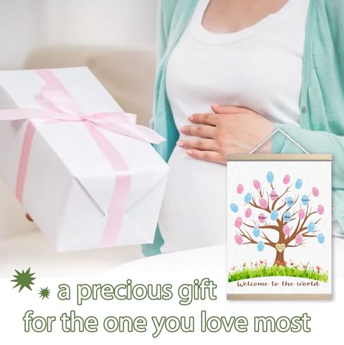 Image of Gender Reveal Decorations Fingerprint Tree Canvas Paintings Decor Gifts Ideas - Baby Party Supplies - Boy and Girl Gender Guess Game - Thumbprint Hanging Paintings