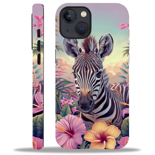 yicomon Compatible with iPhone 15 Plus Case, Baby Zebra Tropical Flowers Pattern Print Matte Phone Case Durable Fashion Funny Liquid Silicone Case Soft Anti-Scratch Shockproof Protective Cover