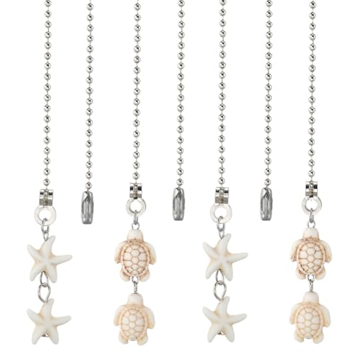 Image of CRASPIRE 12Pcs 2 Styles Sea Turtle Ceiling Fan Pull Chain Synthetic Turquoise 14.17 Inch Starfish Summer Ocean Hanging Charm Ornament Fan Ball Chain Extender Danglers for Ceiling Fan Light Lamp Decor
