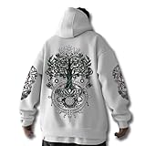 Viking Yule Gift Hoodie - Norse Warrior Skull with Drinking Horns - Nordic Mythology Axe Tee for Men