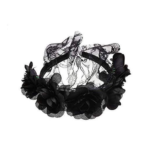 Diadema con velo MSYOU, diseño de rosas, ideal para Halloween, Navidad y fiestas, color negro