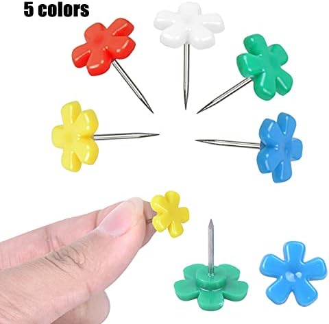 100 Pcs Drawing Pins Colourful Push Pin Plastic Flower Board Thumb Tacks with Storage Box pin board accessories for Kids Map Whiteboard Corkboard Photo Wall Bulletin Board Office or Home Decoration