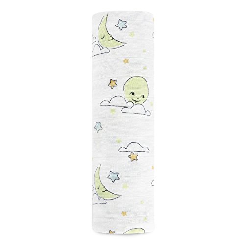 aden + anais Organic Swaddle Baby Blanket, 100% Cotton Muslin Made from GOTS Certified Organic Cotton Thread, Large 47 X 47 inch, Single, Sun And Moon