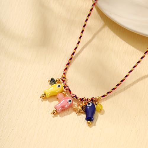 Starfish Fish Necklace Boho Beachy Hawaiian Colorful Summer Beach Coastal Choker Necklace for Women Men3
