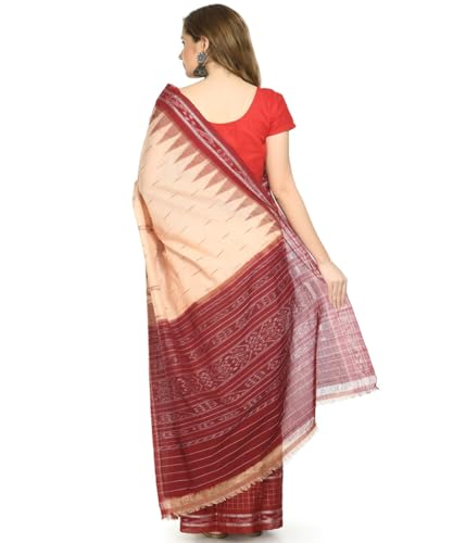 Image of COTTONSILK & KHANDUAPATA Shambalpuri Cotton Saree of Odisha Ikkat Orissa Traditional Handloom Sari | Bomkai | Pata | Nuapatana | sambalpuri saree | khandua patta sare | without Blouse S5