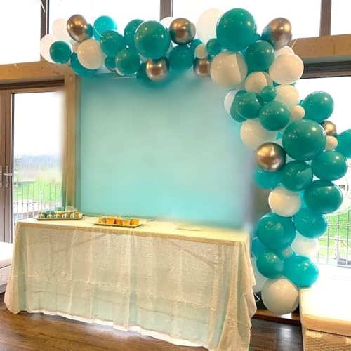 Image of Balloons Teal Blue White Silver 12inch Mettalic Chrome Silver Confetti Balloon Turquoise Blue Latex Balloons for Wedding Bridal Baby Shower Birthday Graduation Party Decorations