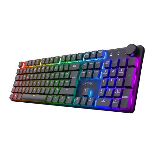 Trust Gaming GXT 868 Torix Clavier Mécanique sans Fil AZERTY Français, Clavier Gamer Rechargeable RGB 2.4GHz, Batterie 100 Heures, Commutateurs Huano Linéaires, Programmable, PC Portable