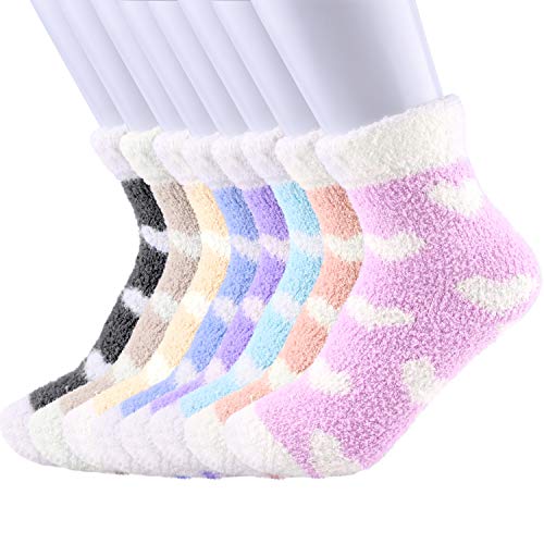 FEPITO 8 Pairs Women Fuzzy Bed Socks Fluffy Cozy Socks Slipper Socks for Ladies