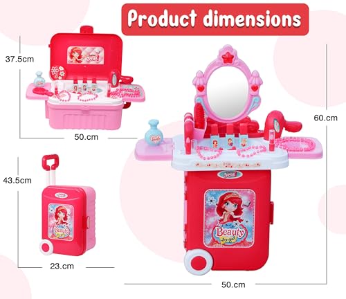 Image of Zest 4 Toyz Makeup Kit for Girls 3 in 1 Makeup Suitcase Kit with Makeup Accessories Pretend Play Set Portable Suitcase Beauty Set Toy Gift for Girls - Pink