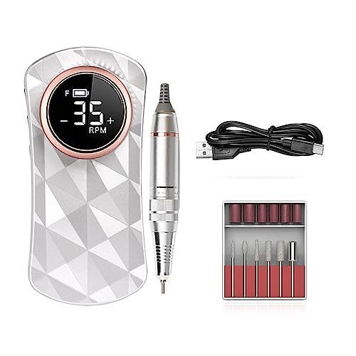 Lima Electrica Uñas, Taladro de uñas de 35000RPM, lijadora de uñas eléctrica recargable, cortadora de fresado de máquina de manicura profesional for pulido de Gel(Sliver)