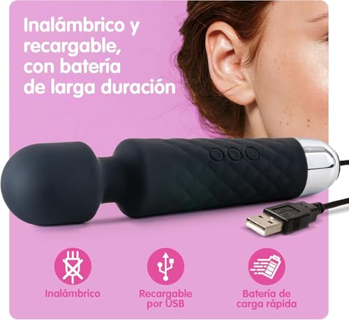 Miniatura 5 de Oliver James Vibrador, Masajeador Eléctrica Recargable - Juguetes Eroticos, Dispositivo De Bienestar Sexual Para Mujeres - Con 20 Patrones De Vibración Y 8 Velocidades - Carga Por Usb Negro