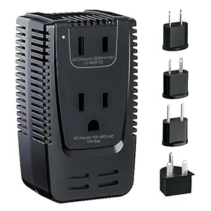 220 to 110V Converter, Power Converter Travel Adapter Combo, Step Down Voltage for Hair Dryer, Straightener, Curling Iron, Laptop,0-2000W Applicable, UK/AU/US/EU 10A Plug Adapter Black