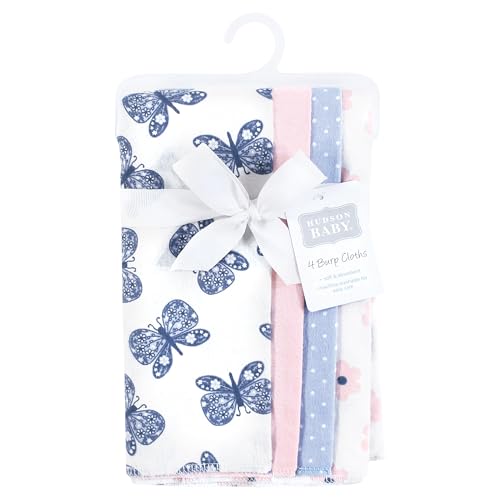Image of Hudson Baby Unisex Baby Cotton Flannel Burp Cloths 4-Pack, Beautiful Butterfly, One Size
