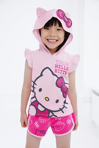Pantalones cortos de rizo y camiseta con capucha Hello Kitty para días de parque y playa 2
