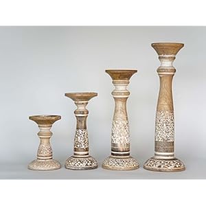 Traditional White Wash Eco-Friendly Handmade Mango Wood Set of Four 6",9",12" & 15" Pillar Candle Holder Traditional White Wash Eco Friendly Handmade Mango Wood Set of Four 6912 15 Pillar Candle Holder