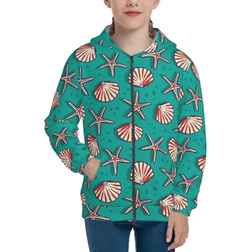Starfish and Shell Kids Pullover Hoodies Boys Zip Up Sweatshirts Girls Athletic Clothes with Pocket3