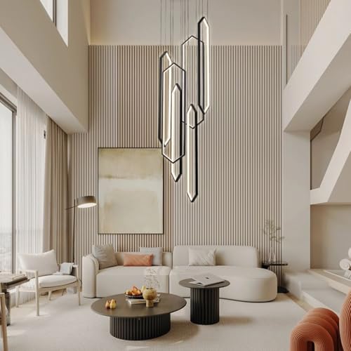 SYAXVOM Lámpara de araña LED Moderna de Color Negro: lámpara Colgante de 6 Luces para techos Altos, Control Remoto, Color Ajustable de 3000K a 6000K, escaleras, vestíbulos, s