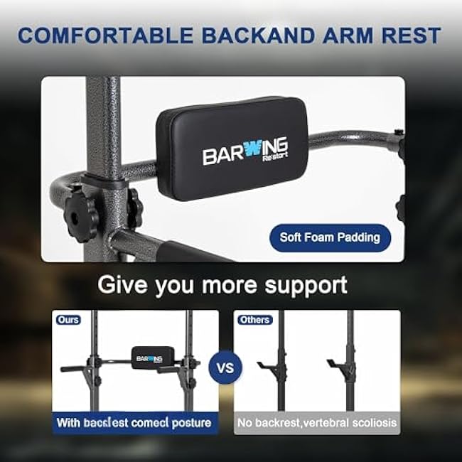 BARWING Pull Up Bar Station, Power Tower, Dip Station with 3D Backrest, Multi-Function Strength Training Stand Rack, Adjustable Height Dip Bar for Home Gym Workout Stand Fitness Exercise Equipment