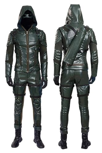 Men Green Costume Jacket Pant Battle Uniform Pu Leather Archer Oliver Queen Costume Halloween Outfits(Green Uniform Medium)