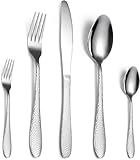XLANDALYUEFA Juego de vajilla, Juego Cubiertos Plata, 5/20/30/40/50/60 Piezas, Acero Inoxidable Martillado, Cuchillo, Tenedor y Cuchara Dorados Creative Home Steak(Silver,6Set 30Pcs)