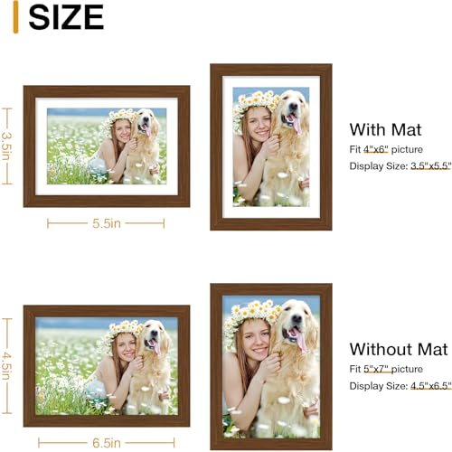 decorUhome 5x7 Picture Frame Set of 10, Display Photos 4x6 with Mat or 5x7 Unmatted for Picture Frames Collage Wall Decor, Brown