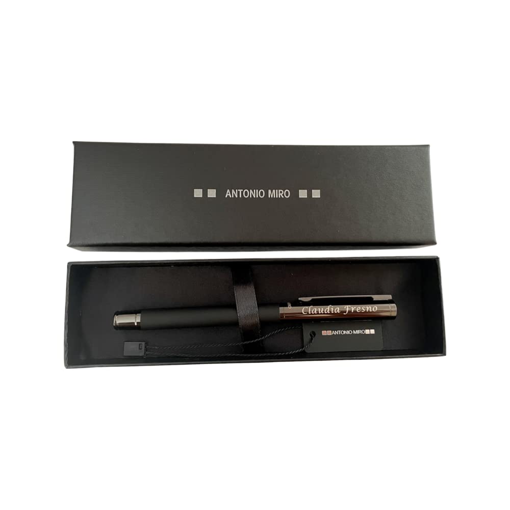 regalo grabado - Bolígrafo Roller Personalizado Antonio Miro | Texto Grabado Permanente | Diseño Elegante y Metálico | Tinta Azul Recargable | Estuche Negro con Logotipo Marca Antonio Miro (Fakul)