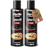 Mioolio 2x200ml aceite de chile - Aceite de condimento caliente para pizza, pasta, carne y verduras - Sin grasa de palma, conservantes y sin gluten - Ideal para cocinar y condimentar