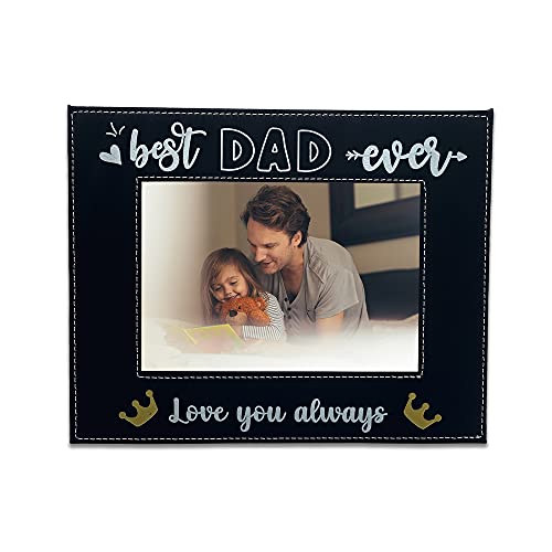 Petite Lili -Best Dad Ever Black Picture Frame Leatherette 5X7 Inches ,Fathers day,Daddy s Gift From Daughter And Son(Vertical&Horizontal) (5 x7  Horizontal)