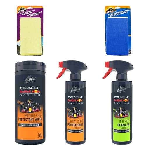 Armor All Kit Limpieza Interior Coche, Pack 5 Productos con Tecnología Cerámica, Toallitas XL, Spray Limpiador, Detallador Mate, Paño Microfibra y Cristales, Limpia Tapicerías y Salpicadero