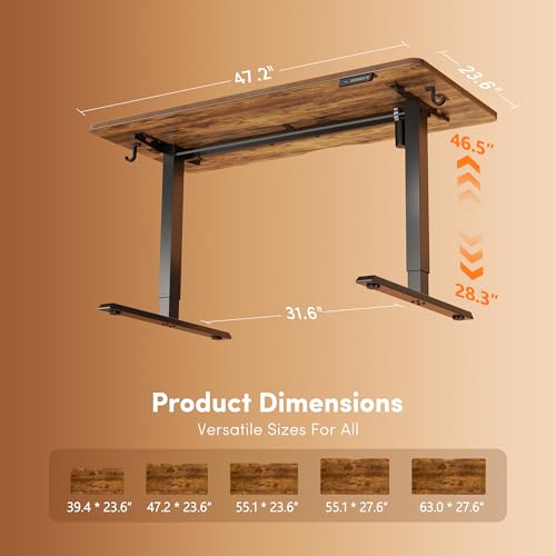 Image of FEZIBO 48 x 24 Inchs Electric Standing Desk, Height Adjustable, Sit Stand Up, Computer Office Desk with Splice Board, Black Frame /Rustic Brown Top
