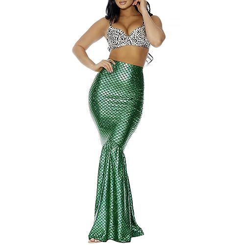 Feclmiyt Damen Meerjungfrauenschwanz Kostüm Prinzessin Pailletten Hohe Taille Fischschwanzsaum Maxi Meerjungfrau Rock mit Hologramm-Finish Cosplay...