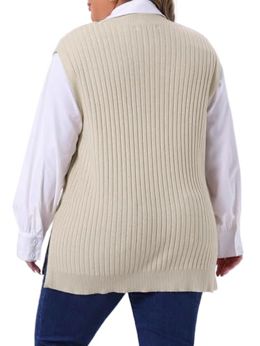 Agnes Orinda Plus Size Sweater Vest for Women V Neck Sleeveless Pullover Split Hem Knit Vest Classic Sweater Tops4