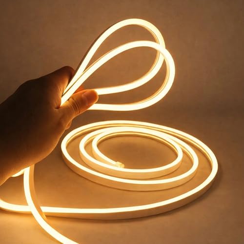 Image of NEWNESS Warm White Neon LED Strip Light 13.2 Feet with Adapter | Flexible IP65 Waterproof Silicone Rope Light for Bedroom, Ceiling, Gaming Room, Party & Outdoor Decoration