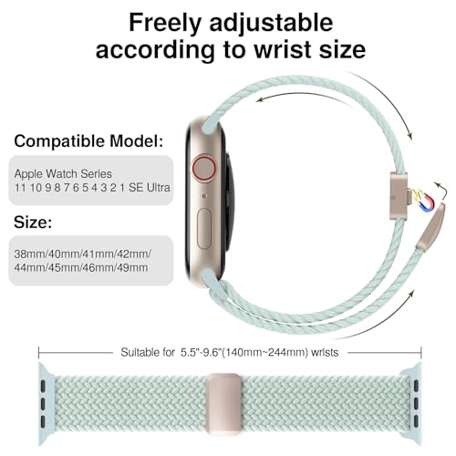 Image of Braided Stretchy Band Compatible with Apple Watch Bands 38mm 40mm 41mm 42mm 44mm 45mm 46mm 49mm Women Men, Soft Nylon Solo Loop Magnetic Sport Strap for iWatch Series 11 10 9 8 7 6 5 4 3 2 1 SE Ultra