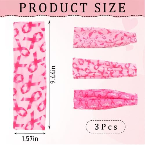 Doneace Breast Cancer Awareness Headbands Pink Ribbon Elastic Wide Headband - 1