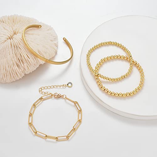 Starain Gold Beaded Bracelets For Women 18K Gold Plated Chain Link Stacking Bracelet Set Jewelry Gift Birthday Gift For Mom Women Wife Girls Her #TOP5