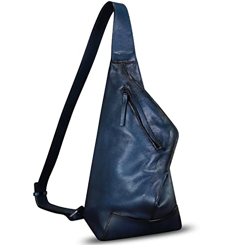 Genuine Leather Sling Bag for Men and Women Vintage Full Grain Leather Sling Purse Chest Daypack Over Shoulder Crossbody Bag (Navy)3