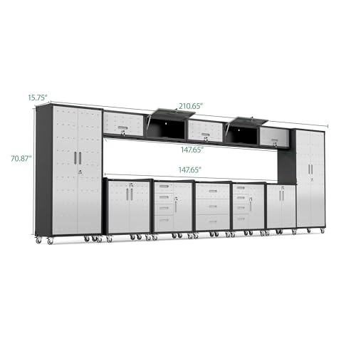 Image of 12-Piece Heavy Duty Steel Garage Cabinet System | All-in-One Modular Garage Cabinet Set for Ultimate Workshop Organization | Easy Assembly Garage Storage Cabinets & Tool Bench