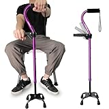 Quad Walking Cane Adjustable Stick Men & Women and Seniors - Lightweight & Sturdy with 4-Pronged Base for Extra Stability Balance,Self Standing Foam Padded Offset Handle for Soft Grip (purple)
