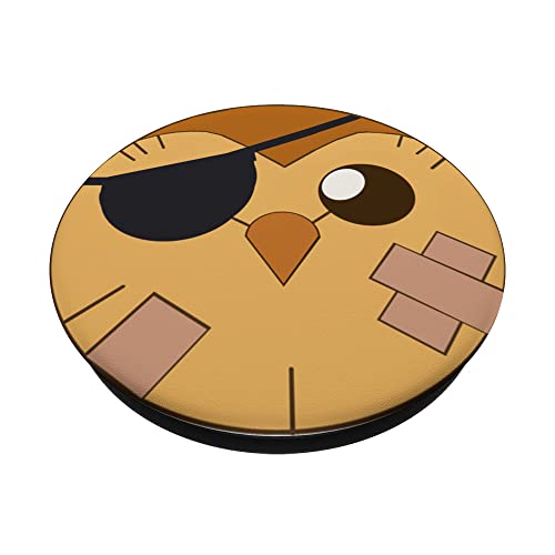 Adorable tiny owl demon with eye patch looking like a pirate PopSockets Swappable PopGrip, Black - Image 2